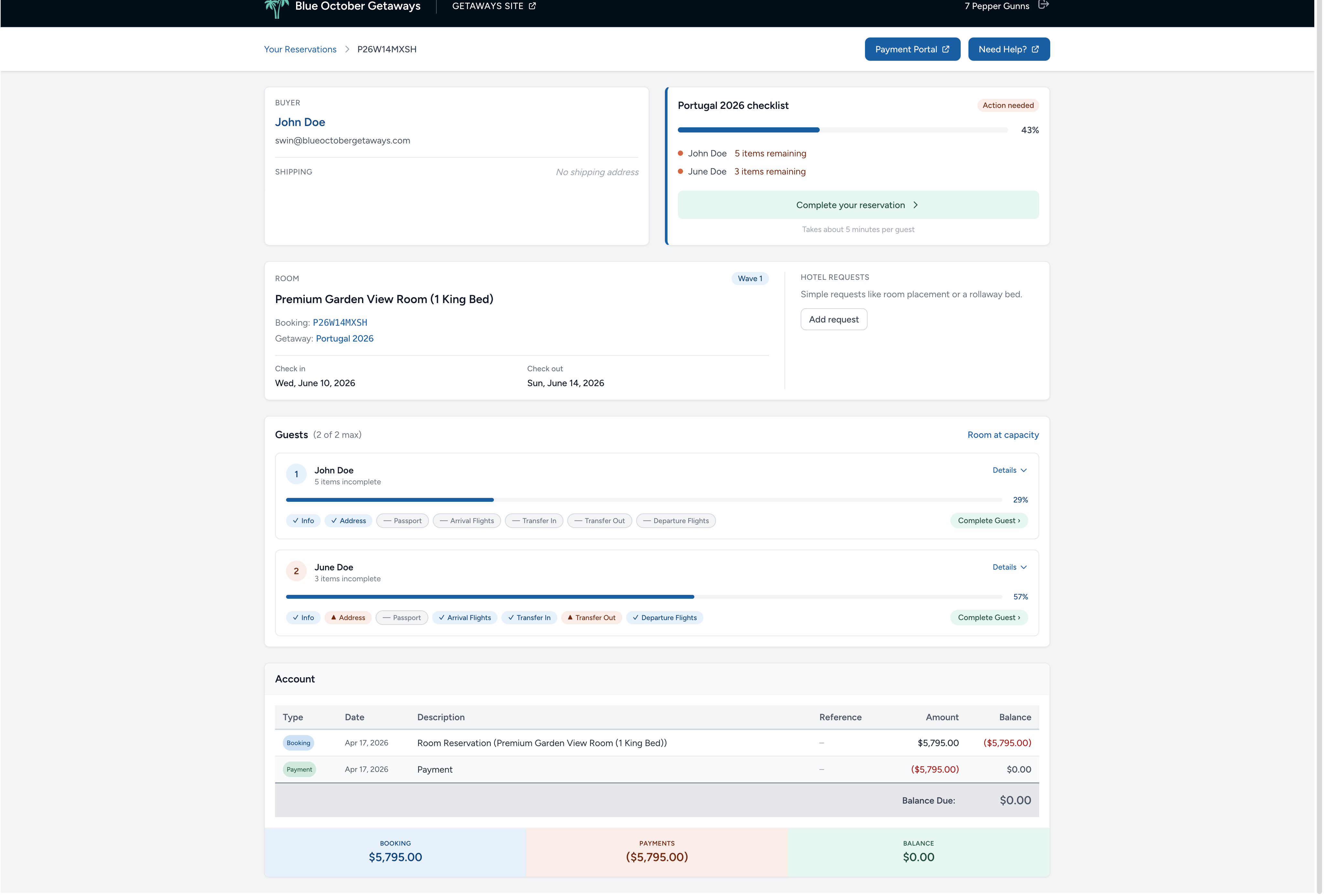 Reservation detail page
