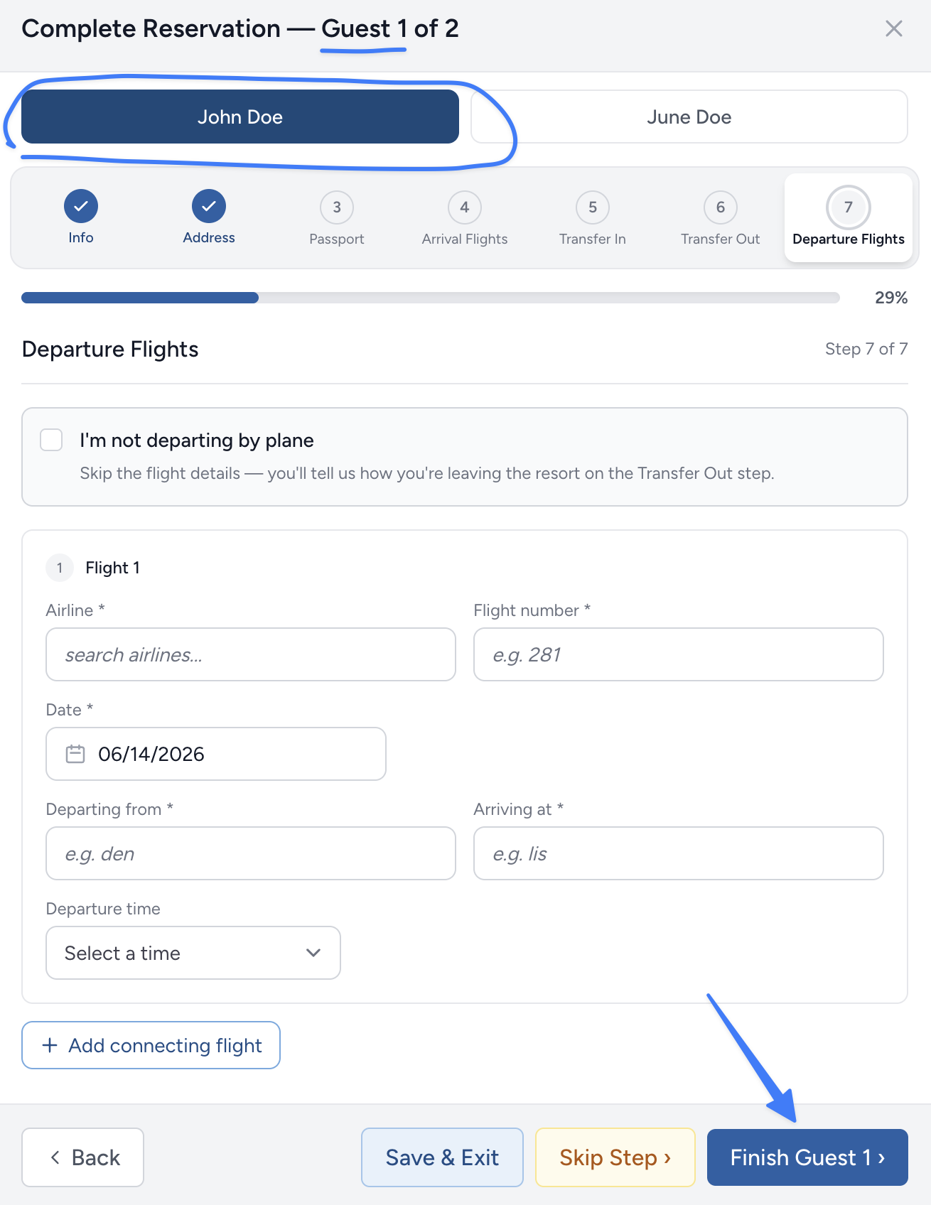 Departure Flights step