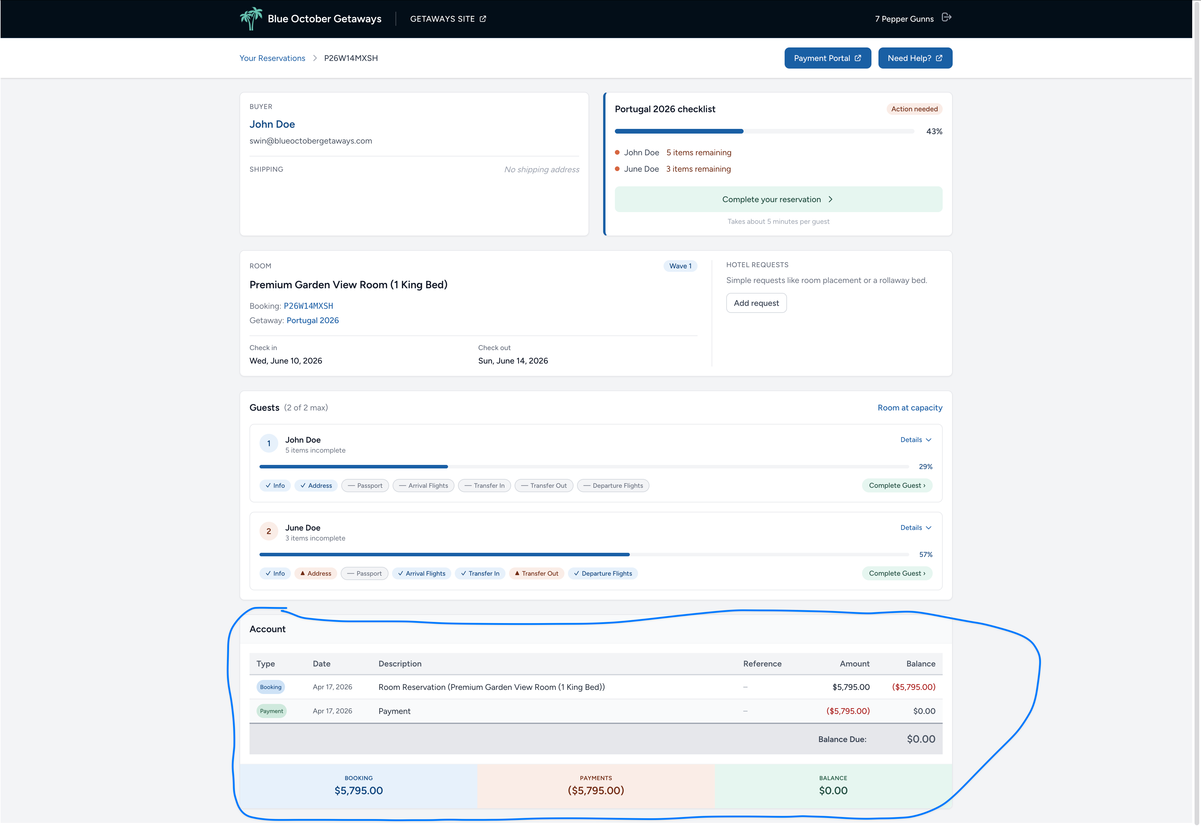 Account section